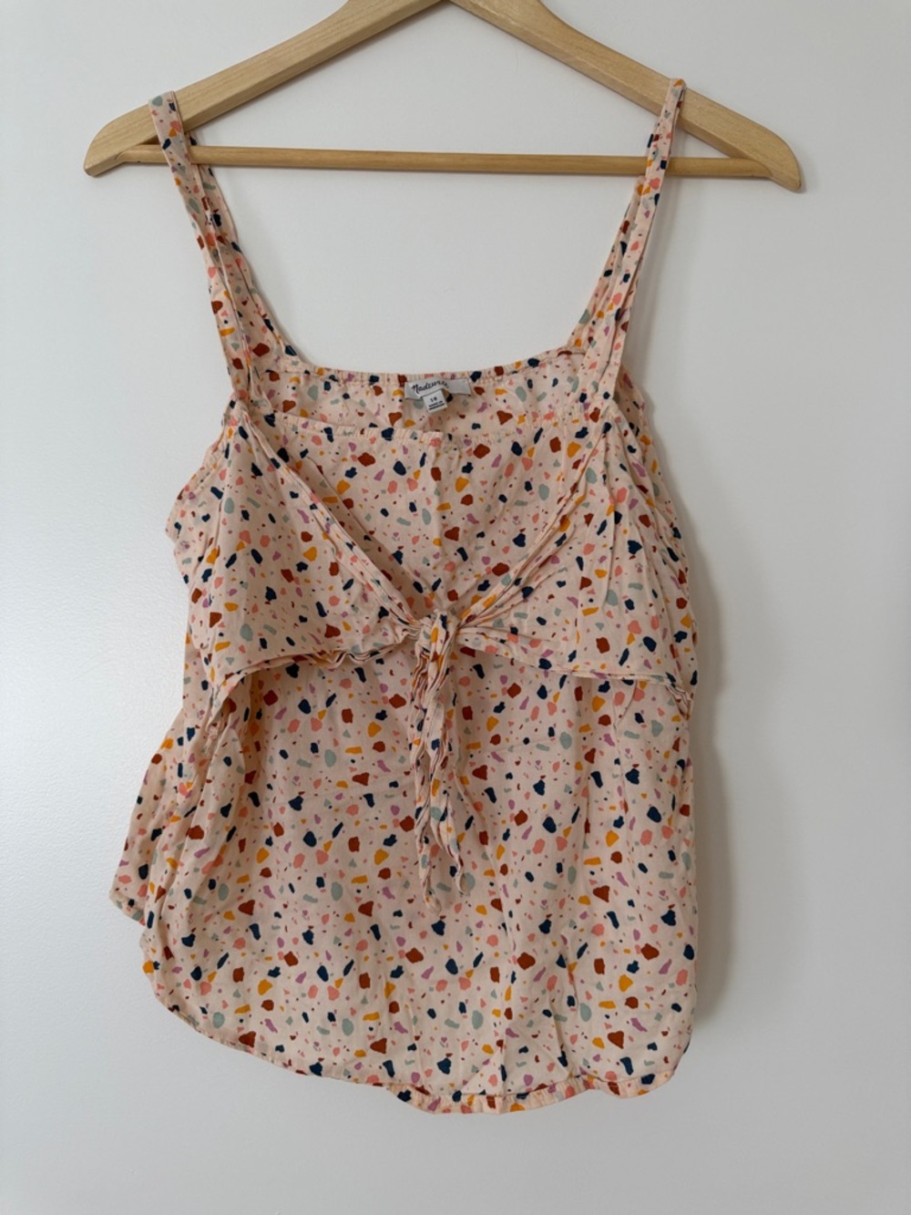 Madewell Pink Confetti Tie-Front Cami Top Size 10 Large Cotton Blend